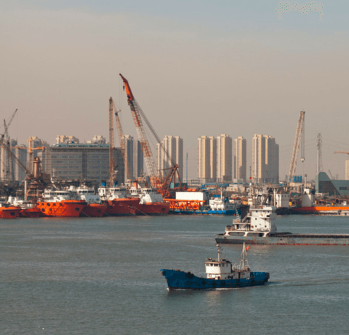 Port of Tianjin China and Boats
