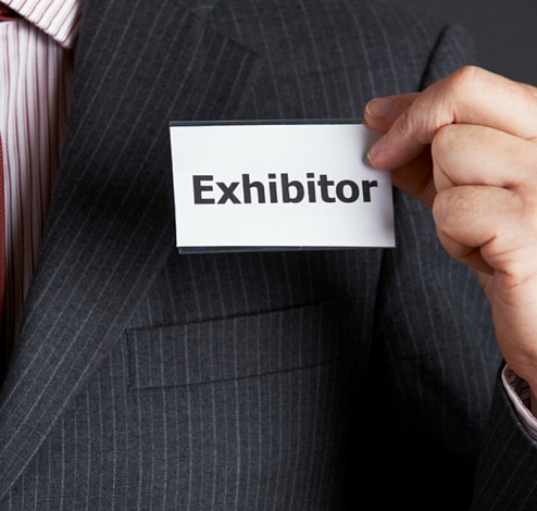 Exhibitor name badge for trade shows.